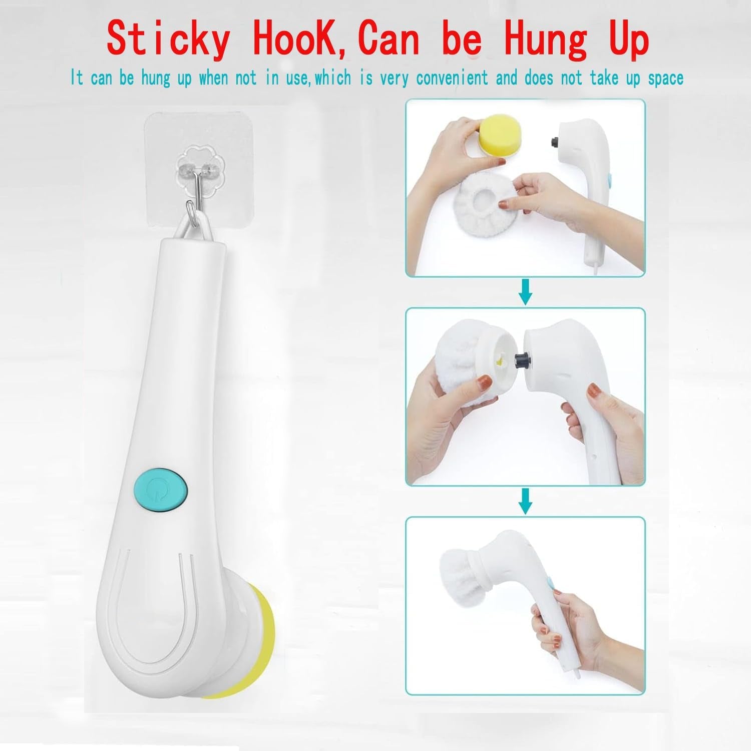Electric Spin Scrubber - Shower Scrubber with 5 Replaceable Brush Heads, Portable Electric Cleaning Brush for Bathroom